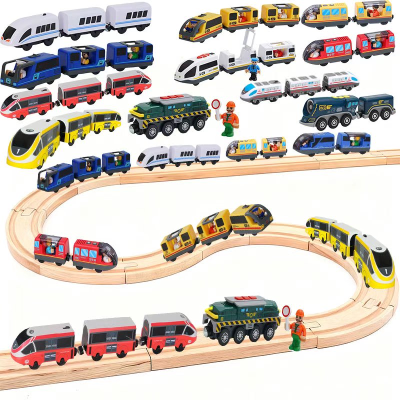 Car Accessories Xmas Gifts - 木製鉄道列車機関車磁気列車おもちゃ電気自動車木製鉄道アクセサリーブランドウッドトラック子供クリスマスギフト用
