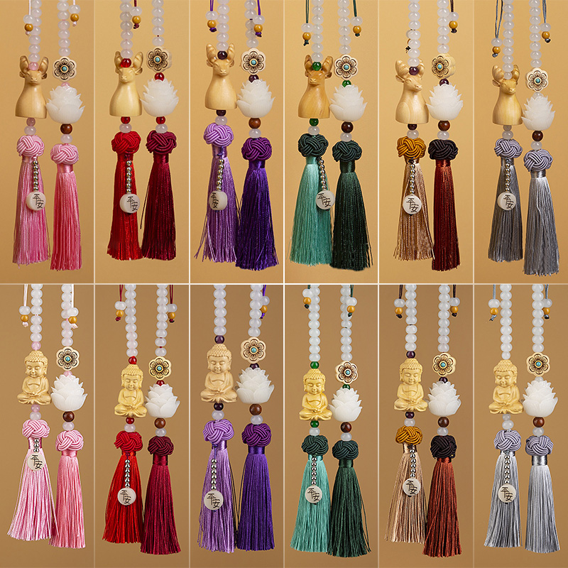 Car Accessories Xmas Gifts - 芸術的な彫刻が施された色とりどりの中国風のラッキーウッド,彫像,車の吊り下げアクセサリー,クリスマスギフト,直送