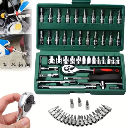 Car Accessories Workshop - 46ピース ドライブソケットセット 1/4インチ ラチェットレンチセット メカニックツールキット 自動車修理用