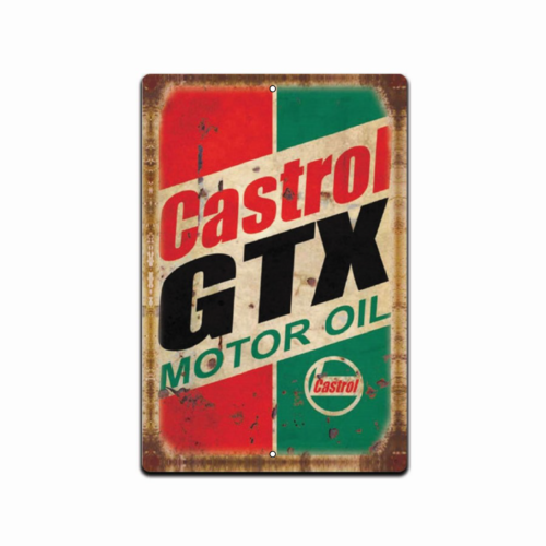 Castrol Oil Gtx - カストロールGTX、ヴィンテージ風のガソリンスタンド、ガレージ、ショップのレトロで素朴なブリキ製看板。