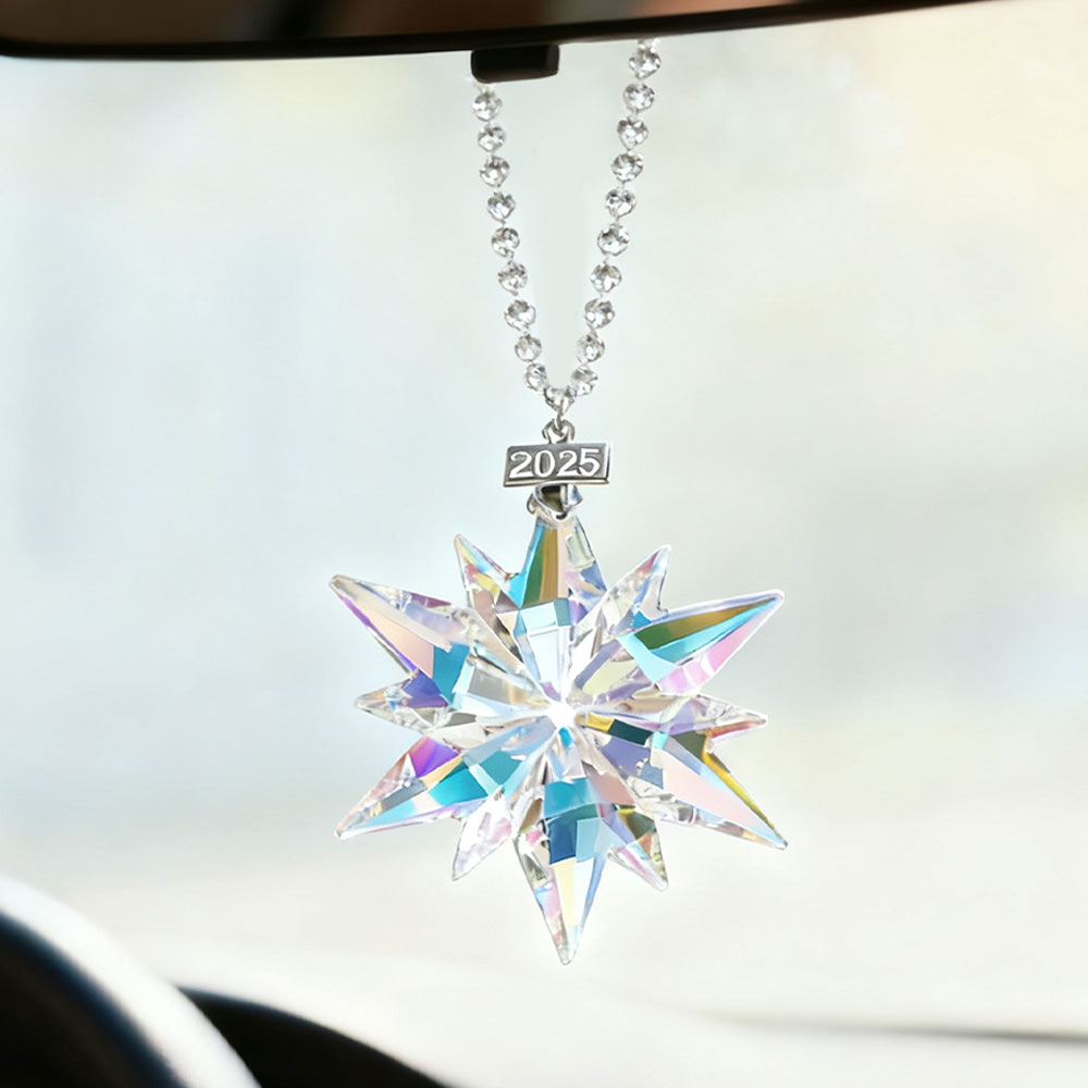 クリスマスツリーペンダント装飾カラフルな透明クリスタル雪の結 - Car Accessories Xmas Gifts のレビューと価格