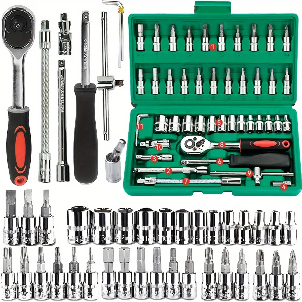 46ピース ドライブソケットセット 1/4インチ ラチェット - Car Accessories Workshop のレビューと価格