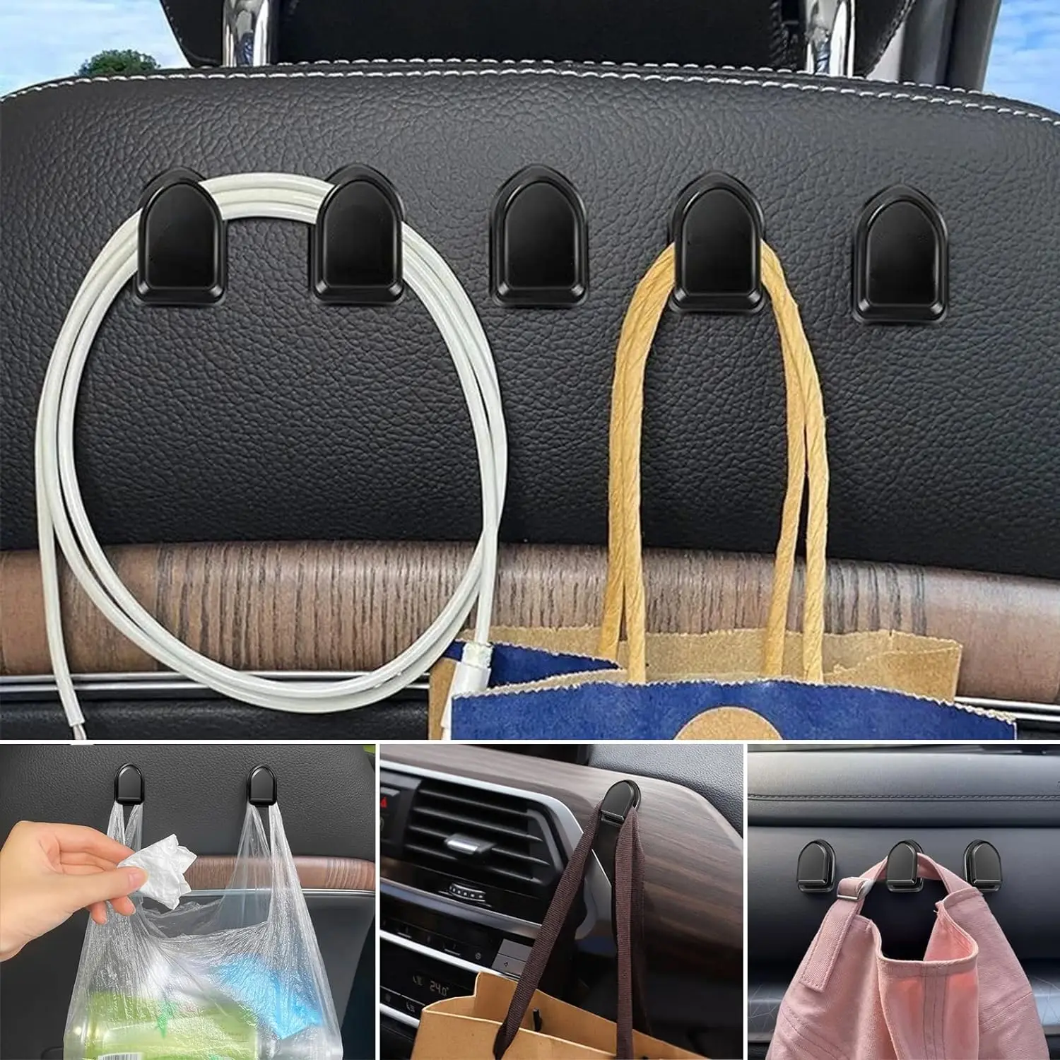 ミニカーフック 車内収納ホルダー USBケーブル ヘッドホン - Car Cable Organizer のレビューと価格