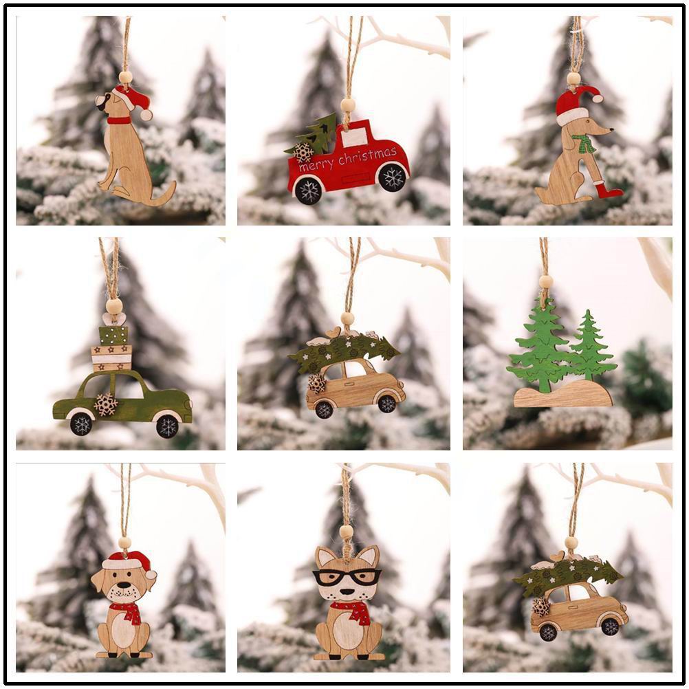 8 個のクリスマスペンダント木製吊り下げ飾り車犬用ホームデコ - Car Accessories Xmas Gifts のレビューと価格