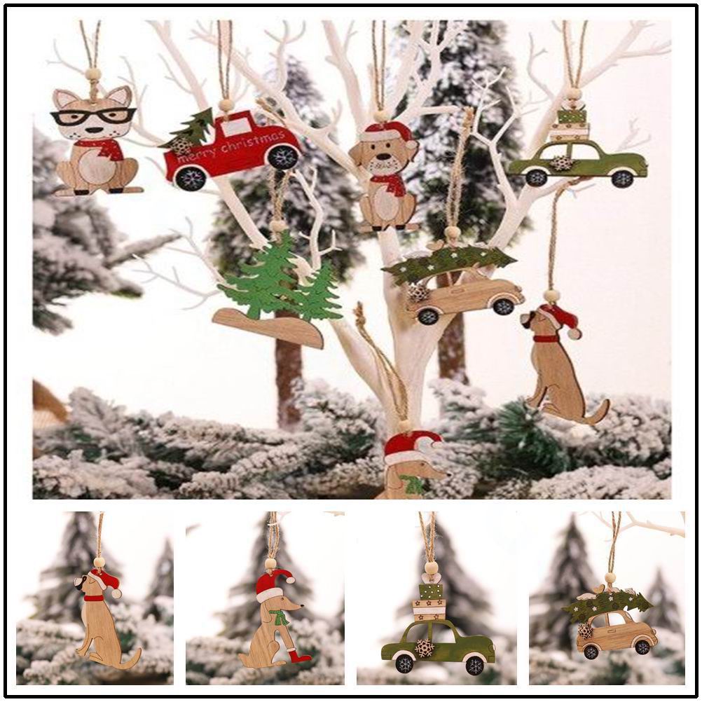 8 個のクリスマスペンダント木製吊り下げ飾り車犬用ホームデコ - Car Accessories Xmas Gifts のレビューと価格