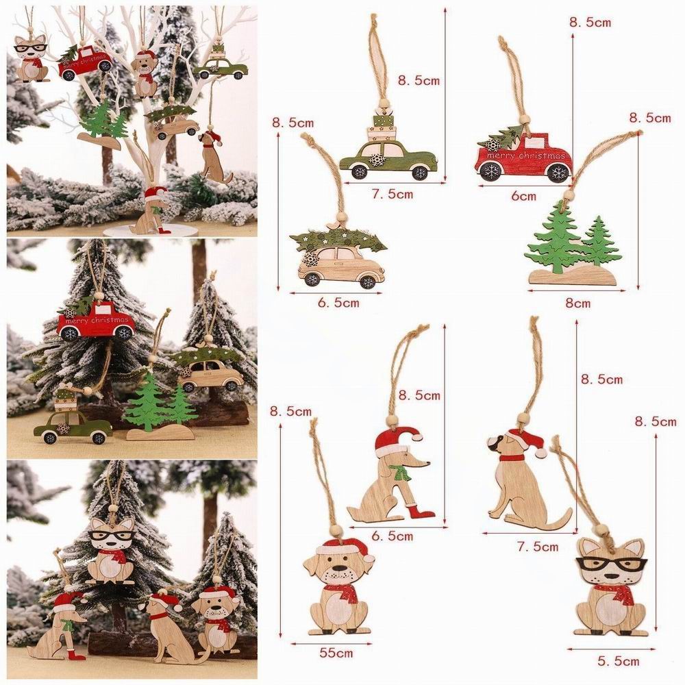 8 個のクリスマスペンダント木製吊り下げ飾り車犬用ホームデコ - Car Accessories Xmas Gifts のレビューと価格